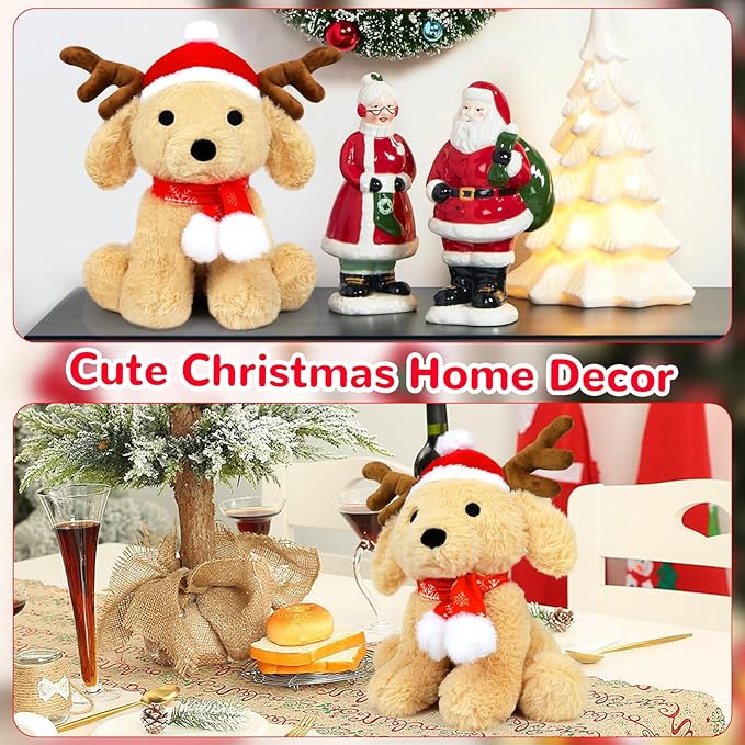 Dog Plush Elk Stuffed Animal Toy, Soft Christmas Plushie Pillow, Cute Puppy Plush Doll Toy for Kids Boys Girls Kawaii Christmas Decor (Elk-Teddy)
