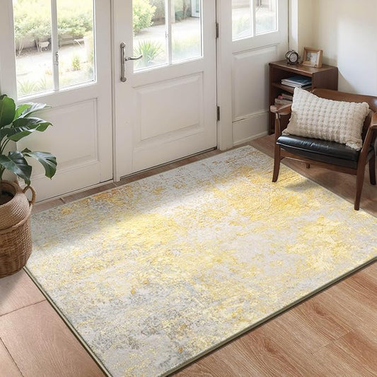 Entryway Rug 3x5 Bedroom Area Rug Washable Non Slip Abstract Boho Rugs for Indoor Entry, Kitchen, Classroom, Bathroom, Kids Girls Room, Office, College Dorm Small Carpet (Orange, Silver & Gray)