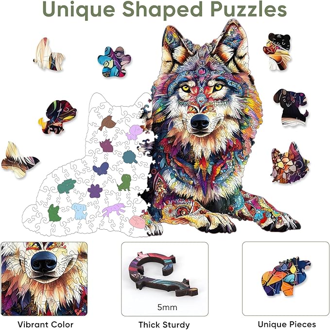 Wolf Family 500 Pieces Wooden Jigsaw Puzzles for Adults Unique Irregular Shape Fun Challenging Animal Puzzles for Kids and Couples on Birthday,Children’s Day,Christmas 16.7"*15.2"