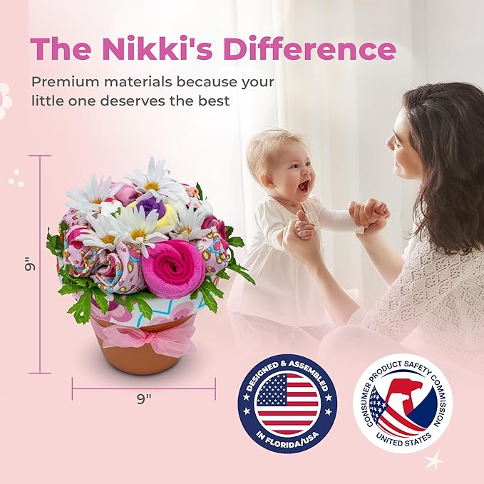 Deluxe Baby Blossom - Baby Girl Outfits | Newborn Baby Girl Gift Set | Baby Gift Basket for Expecting Moms | New Baby Gift Basket | Pink Baby Gift Set | Clothing Flower Bouquet | Nikki's Gift Baskets