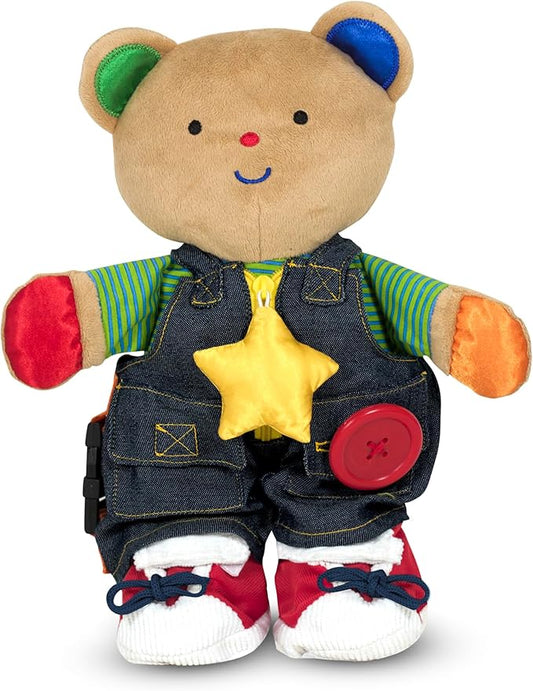 Melissa & Doug K's Kids - Teddy Wear Stuffed Bear Educational Toy - Plush Bear Zipper And Button Learning Toy for Toddlers