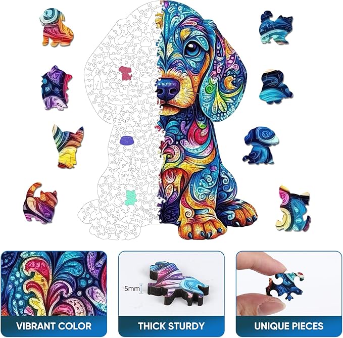 Golden Retriever Puppy Wooden Puzzles for Adults,500 Pieces Unique Shaped Liberty Wooden Jigsaw Puzzles,Best Gifts for Puzzle Lovers and Famliy Games,19.3x14.47Inches