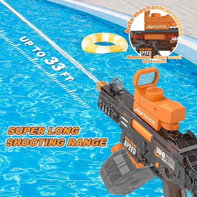 Electric Water Gun for Adults Kids Automatic Squirt Water Gun with Large Capacity High-Powered Water Blaster Up to 33 FT Long Range Summer Outdoor Beach Pool Water Fighting Toy for Boys Girls Orange