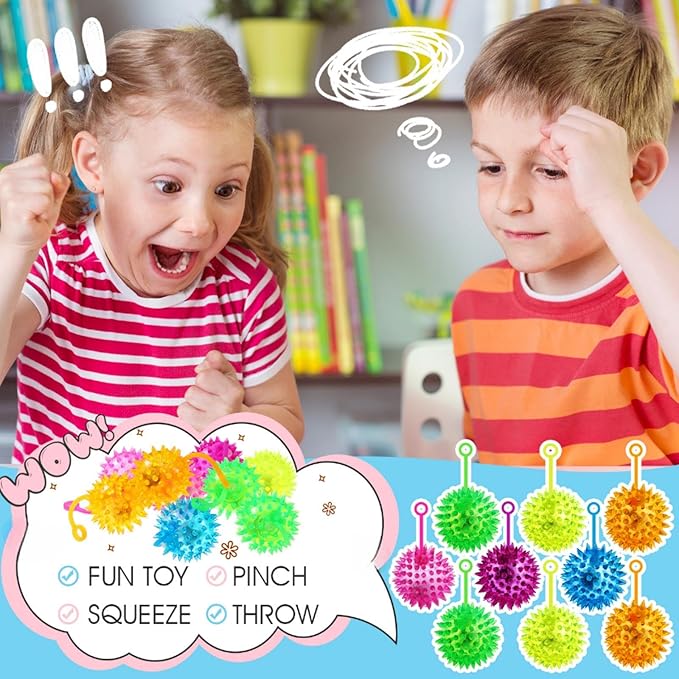 Sotiff 300 Pcs Light up Ball Spiky LED Bouncy Ball Flashing Squeaky Multicolor Puffer Toy Rubber Sensory Toy Carnival Prizes Bulk Party Favors for Teens, Adults, Children