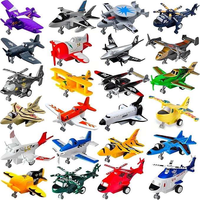 Liberty Imports Pull Back Airplanes Toys Vehicle Playset, Variety Pack of Helicopters, Stealth Bombers, Fighter Jets, Aircraft, Planes for Kids Toddlers Party Favors (24 Pack)