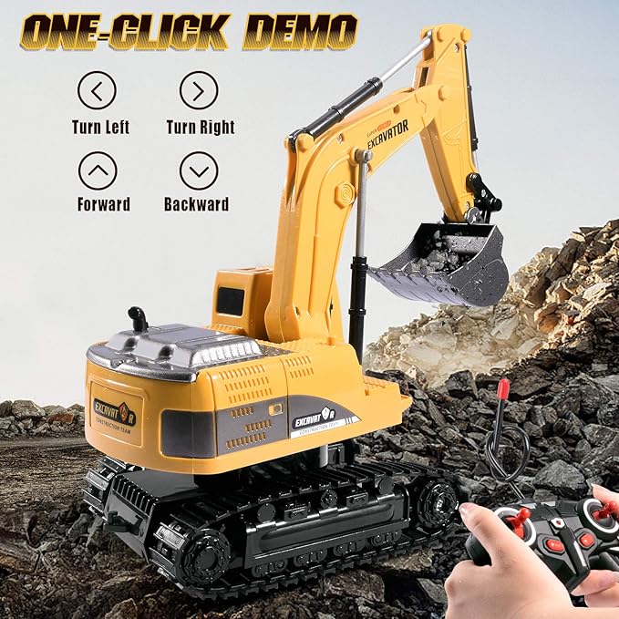 Construction Excavator Toy - Kids Toy Engineering Digger Truck, Remote Control Rechargable Hydraulic Car for 3 4 6 7 8 Year Old Boys Girls, Educational Toys for Kids & Children