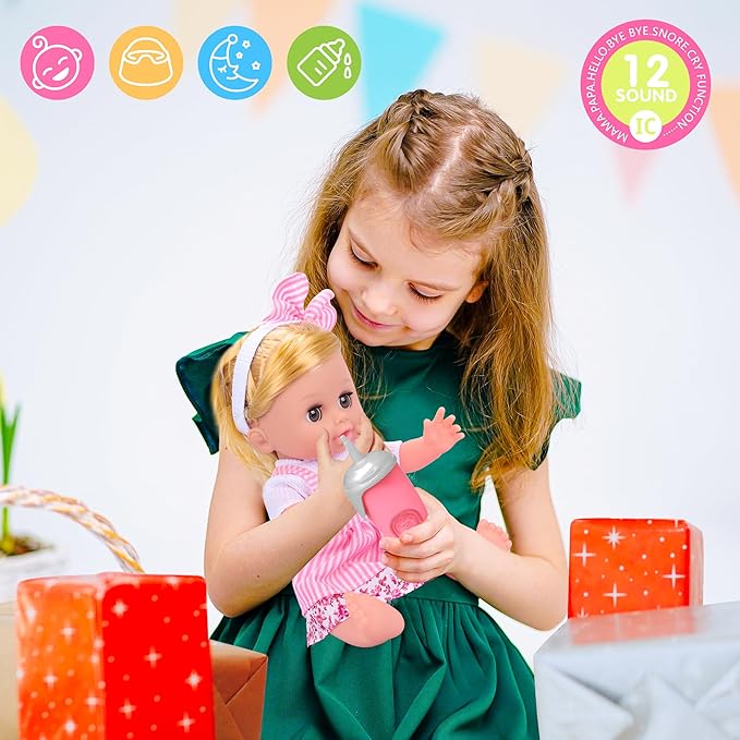 Baby Care Doll Toys Set, 36PCS Doll Playset, Hair Salon Pretend Play Toddler Doll Toys Incl 14'' Baby Doll Toy, Backpack, Hair Dryer, Hair curler, Xmas Gifts for Age 3 4 5 6+ Years Old Girls Kids