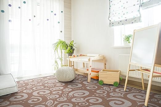 Flagship Carpets Swirl Tone on Tone Carpet for Children's Classroom and Bedroom Area Rug, Playroom or Teaching Area for Playtime and Reading, 6' x 8'4", Almond