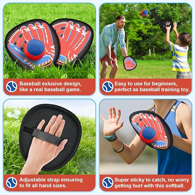 4 Packs Catch Ball Game Set, Baseball Training Glove, Outdoor Toys, Summer Beach Pool Yard Backyard Lawn Camping Sports Play Toy Games for Toddlers Kids Teens Adults Family Game, Fun Ideal Gifts