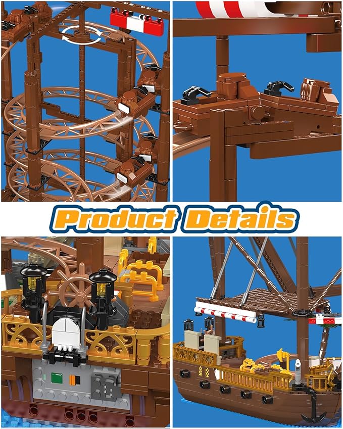 Sosuy Roller-Coaster Building Set, Electric Motorized Track Ship, Amusement Park Toy for Boy Girl Teen, Easter Birthday Gifts for Adult Kid Ages 6 7 8 9+, City Construction Theme Collection 2174pcs