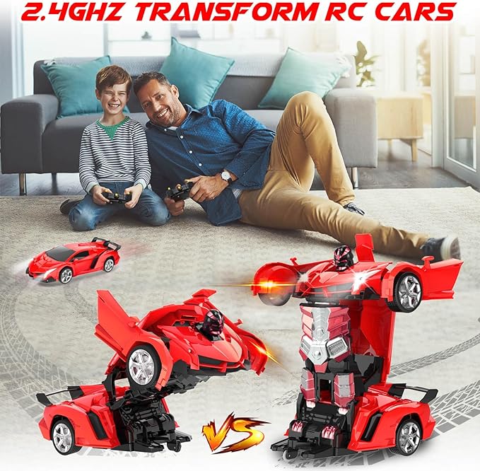 Remote Control Car Toys - Transforming RC Cars for Kids, Transform Toys Car Robot, Gift Kids Toys for 3 4 5 6 7 8 10 12 Years Old Boy, Red