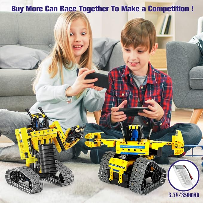 5 in 1 Building Toys STEM Robotics Kit, 430 PCS Blocks RC Robot Erector Sets, APP & Remote Control Excavator Science Kits for Kids Age 6 7 8 9 10 11 12-14, DIY Educational Gift for Boys & Girls