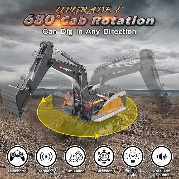 kolegend 22 Channel RC Excavator Metal Shovel Independent Arms 1/14 Scale, Professional Remote Control Construction Vehicles, Boy Toys Best Gift for 8+ Years Old Boys Adults