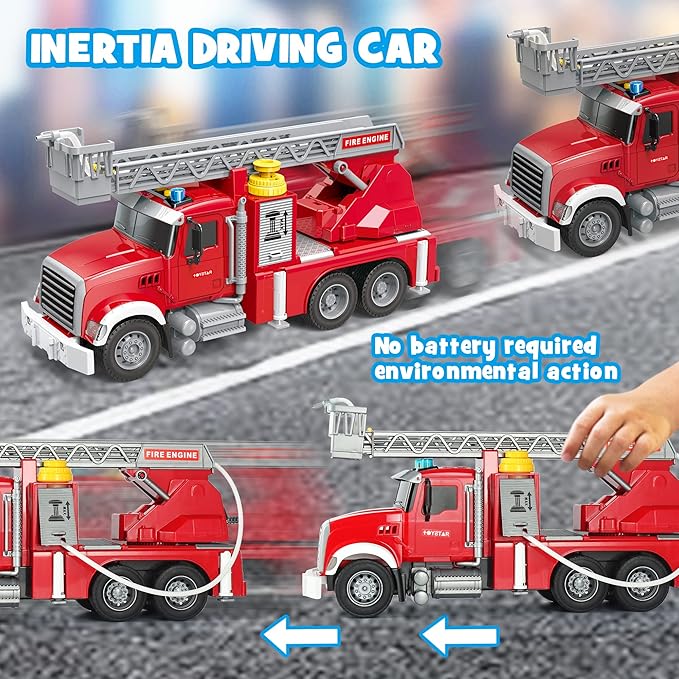 Dwi Dowellin Kids Fire Truck Toys for 3 4 5 6 Years Old Boys, Fire Rescue Vehicle with Shooting Water,Lights and Sounds