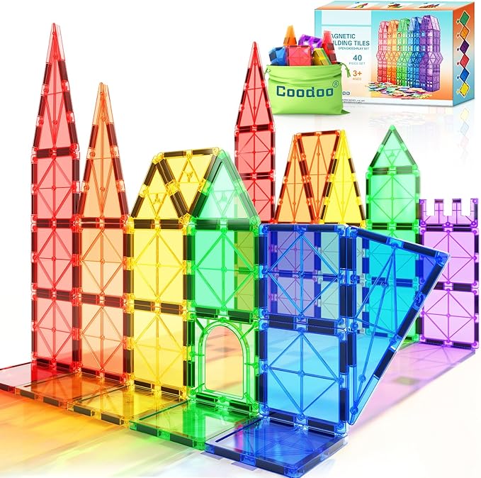 Magnetic Tiles Kids Toys STEM Magnet Toy for Toddler Magnetic Blocks Building Preschool Learning Sensory Montessori Toys for 3+ Year Old Boys and Girls, Safe Creativity Toddler Kids Toy 40PCS