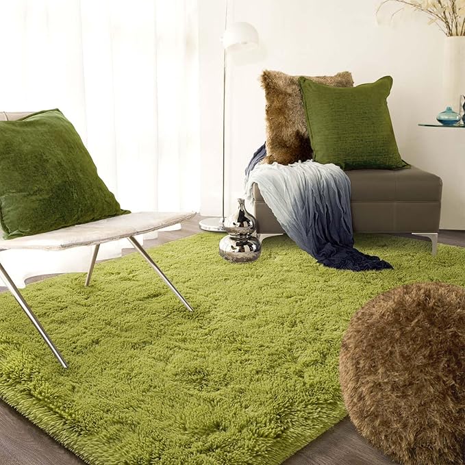 Ompaa Fluffy Rug, Super Soft Fuzzy Area Rugs for Bedroom Living Room - 4' x 6' Large Plush Furry Shag Rug - Kids Playroom Nursery Classroom Dining Room Decor Floor Carpet, Green