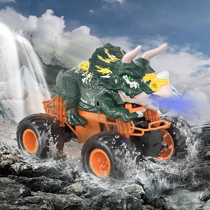 Bennol Remote Control Dinosaur Truck Toys for Kids Boys 3-5 4-7, 2.4GHz RC Dino Car Toys with Light, Sound & Spray, Indoor Outdoor All Terrain Electric RC Monster Car Gifts for 3 4 5 8 10 12 Boys Kids