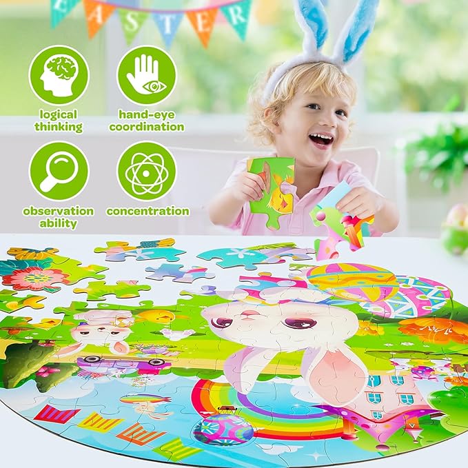 Easter Basket Stuffers for Toddlers, Easter Large Jigsaw Floor Puzzles for Kids Ages 4-6, Perfect for Easter Egg Hunt and Party Favor for Boys Girls Ages 3-5,4-8