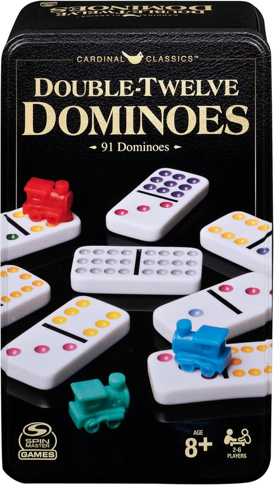 Spin Master Games, Cardinal Classics Double 12 Dominoes Set in Storage Tin, Family Board Games, 2-6 Players, for Ages 8 & Up