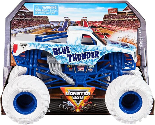 Monster Jam, Official Blue Thunder Monster Truck, Collector Die-Cast Vehicle, 1:24 Scale, Kids Toys for Boys and Girls Ages 3 and up