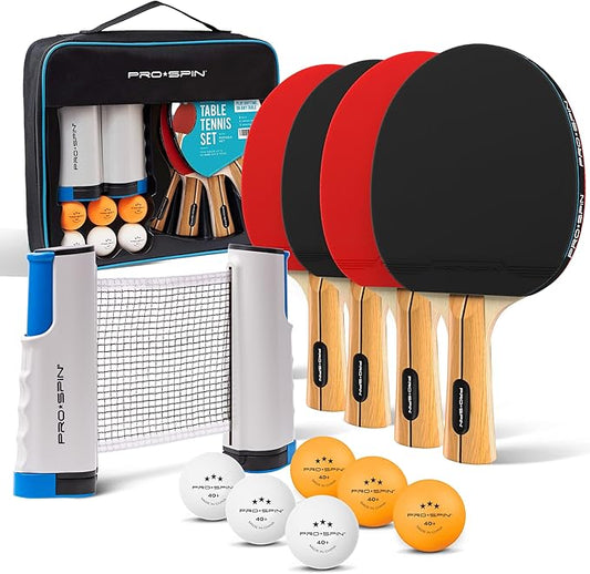 PRO SPIN All-in-One Ping Pong Set - Retractable Ping Pong Net for Any Table (72"), Ping Pong Paddles and Balls, Storage Case - Portable Table Tennis Family Games, Gifts for Boys & Girls