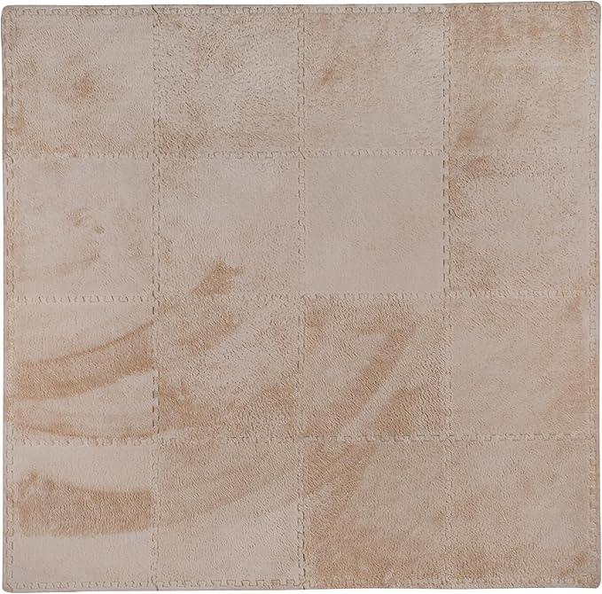 16 Piece Carpet Squares Puzzle Mat 49" x 49" Plush Interlocking Carpet Tiles, Foam Floor Tiles for Baby Play Mat - Kids Soft Play Floor Mats, Anti Slip Jigsaw Flooring Playmat Playroom Rug (Brown)