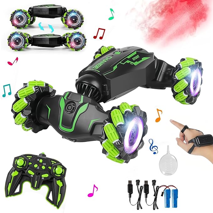 Upgraded Hand Gesture Sensing RC Stunt Car with Lights Music, Spray Fog Gesture RC Car Remote Controll Transformed Car 360° Spins All Terrains Monster Truck for Boys