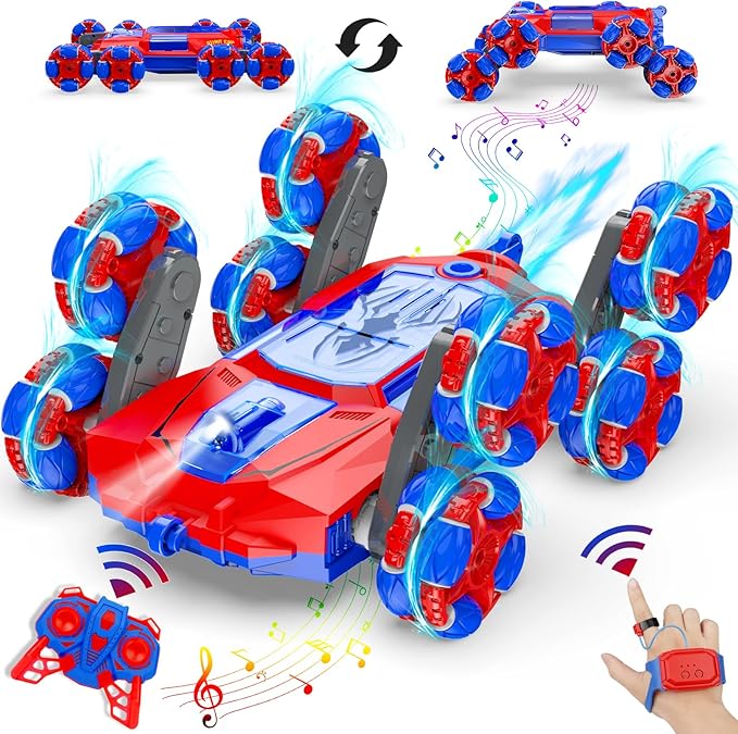 Remote Control Cars for Boys Gifts: Spider RC Cars Toys for Ages 6 7 8 9 10 11 12 13 Years Old - 2.4GHz 8WD Wall Climbing Remote Control Car for Kids Gesture Sensing RC Stunt Car with Light & Music