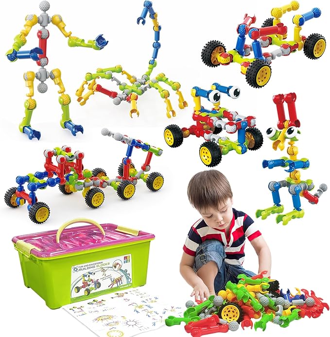 Stem Building Toys for 3 4 5 6 7 8 Year Old Boys Girls Kids,180 Pieces Building Blocks Educational Learning Toys with Large Storage Box,Ideal Christmas Birthday Gifts