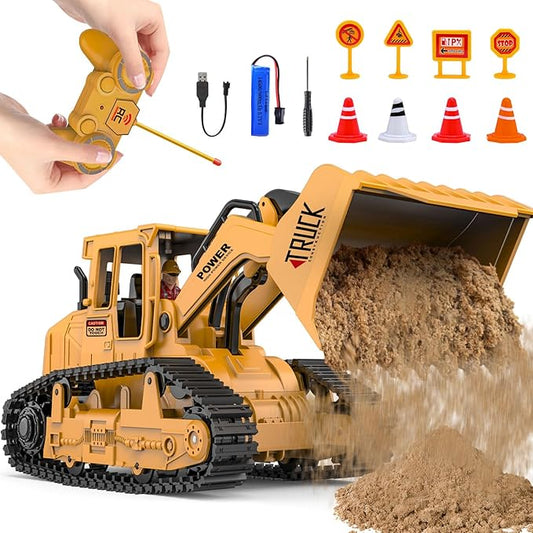 Kids-Play-Construction Bulldozer Rechargeable Engineering-Vehicle - Remote Control Bulldozer with Realistic bulldozing Shovel and Light Perfect Christmas Birthday Gift for Kids Girls Boys Ages 6-12+