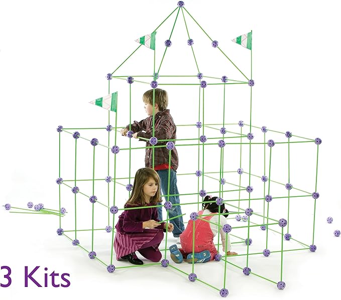 Crazy Forts! 69 Piece Buildable Indoor/Outdoor Play Fort Playset, DIY, Build Your Own, STEAM toy , Purple