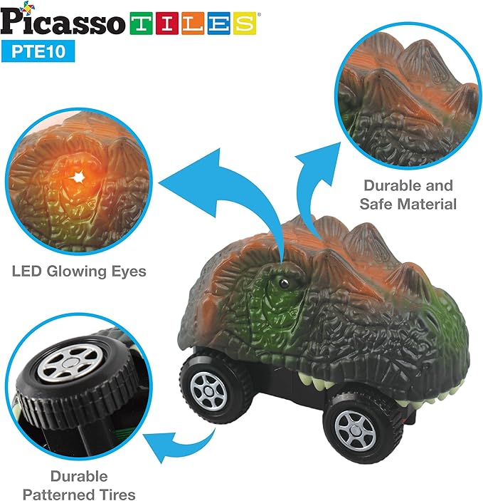 PicassoTiles 2 Piece Swift Highly Detailed Race Track Truck Dinosaur Cars Accessories in Bulk Package Compatible with STEM Magnetic Tile Race Track Building Kits for Kids Boys & Girls Ages 3+ PTE10