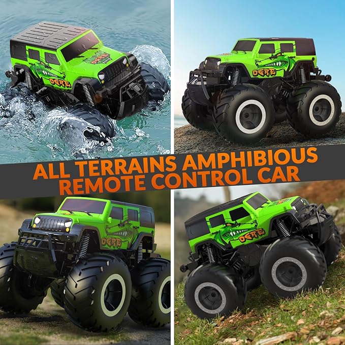STEMTRON Amphibious Remote Control Car Toys for Boys 2.4GHz 1:16 All Terrain Off-Road RC Car Waterproof RC Monster Truck Kids Pool Toys Remote Control Boat Gifts for Kids Boys