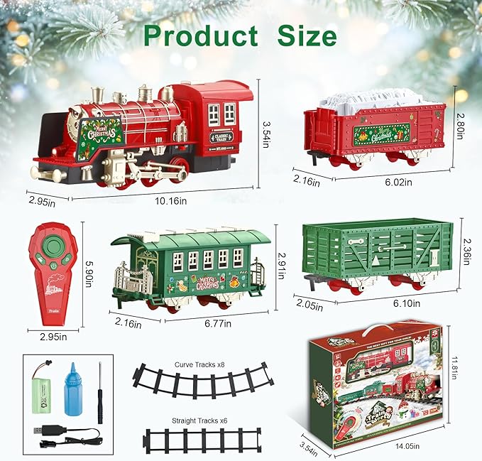 Train Set - Train Set for Under Christmas Tree - Remote Control Train Music, Light&Smoke 14 Pcs Track, Train Sets for Kids, Toddler Model Trains for 3 4 5 6 7 8 9 Years Old Boys, Girls, Birthday Gifts