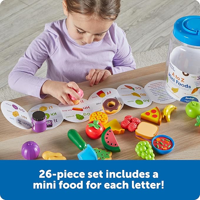 Learning Resources A to Z Mini Foods, Play Food Sets for Kids Kitchen, Play Kitchen Accessories, Mini Food, Pretend Play Toys, Toddler Montessori Toys, Lakeshore Learning Toys, Fine Motor Skills