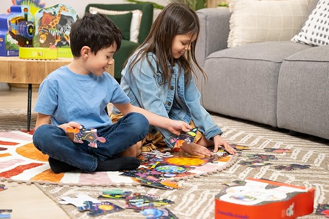 Crocodile Creek 36-Piece Jigsaw Floor Puzzle - Fun Floor Puzzles for Kids Ages 3-5 - Heavy-Duty Shaped Box for Storage - Dino Land - 27" W x 20" H Finished