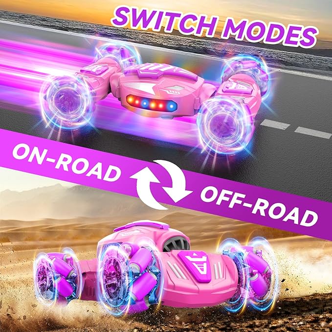Gesture Sensing RC Stunt Car, Remote Control Car 360° Rotating 4WD 2.4Ghz RC Cars Transform Hand Controlled Toys with Light & Music, Best Gifts for Girls Age 6-7 8-12