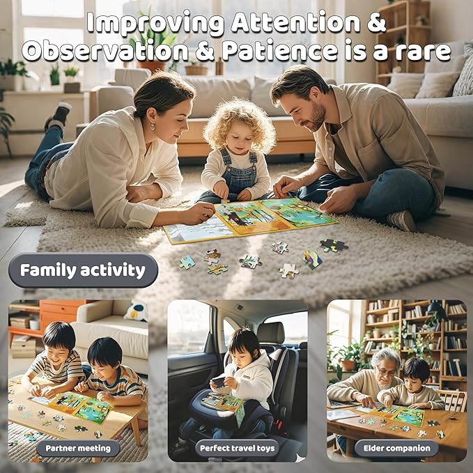 Puzzles for Kids Ages 3-5 Girls 60 Pieces Travel Puzzles for Kids Age 4-6 Animal Airplane Car Road Trip Activities Games Toys 3 4 5 6 7 8 Years Old Girls and Boys Gift