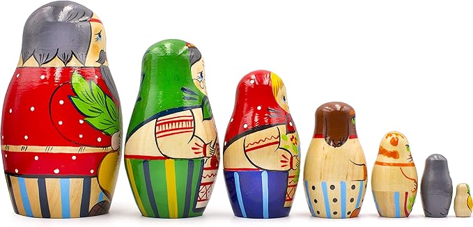 MATRYOSHKA&HANDICRAFT Matryoshkas Russian Nesting Dolls Folk Fairy Tale About Turnip Set 7 pcs