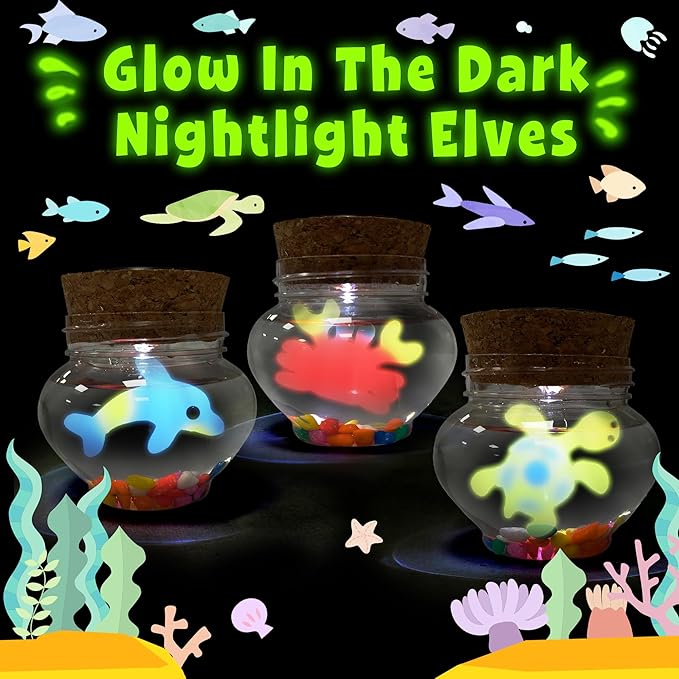 AGENTLAN Magic Water Elf Toy Kit，Aqua Fairy Squishy Making kit with 10 Water gels&8 molds,Magic Jelly elf,Glow in The Dark Water Pets Craft Kits,Sensory Toy Gift Ages 3 4 5 6 7 8 9