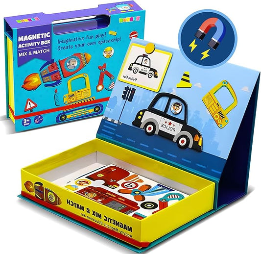 Magnetic Puzzles for Kids Ages 4-8 - 71 PC Educational Vehicle Magnetic Book, Dress-Up Game & Preschool Toddler Learning Activities, Travel-Friendly STEM Toy, Fridge Magnets for Toddlers Ages 1-3 3-12