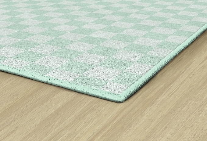 Flagship Carpets Schoolgirl Style Mint Checkerboard Educational Area Rug for Kids Room Seating Décor, Children's Classroom, Play Carpet for Teaching and Playroom, 7'6" x 12', Green
