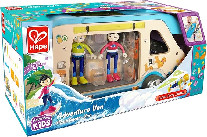 Hape Adventure Van| 23-Piece Wooden Pretend Play Camper Van Toy Set with Camping Accessories