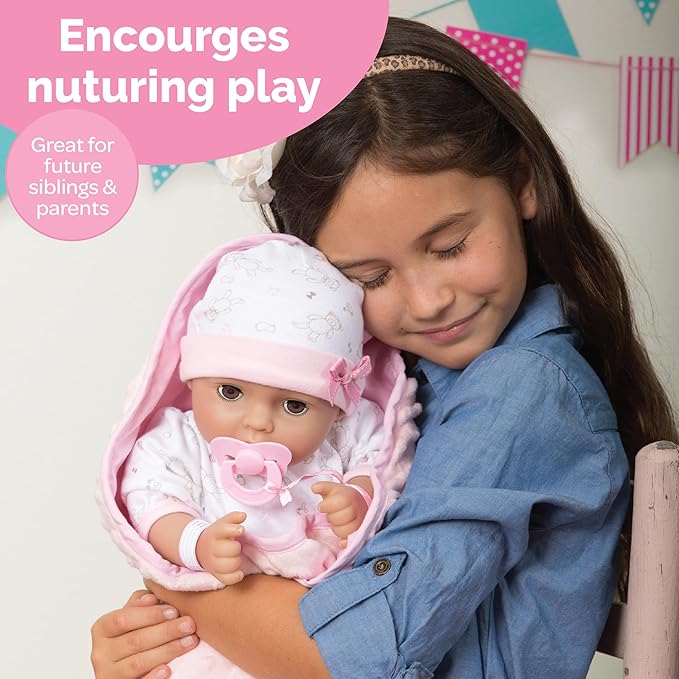 Adora 16 Inch Girl Baby Doll with Accessories Matching 9-Piece Set Including a Pacifier, Hospital, Bracelet, Diaper, and More Gift for Toddlers Ages 3+ Adoption Babies Collection - Precious