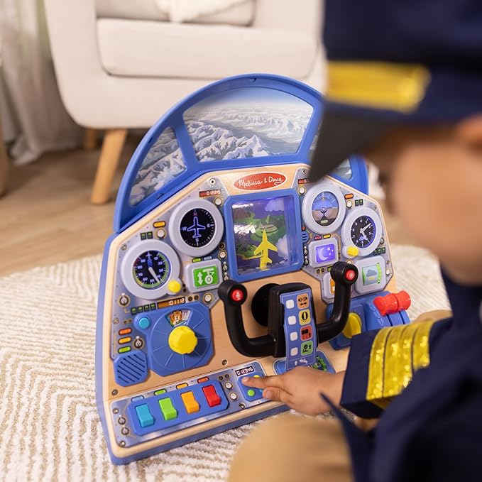 Melissa & Doug Jet Pilot Interactive Dashboard Wooden Toy for Boys and Girls Ages 3+ - FSC Certified