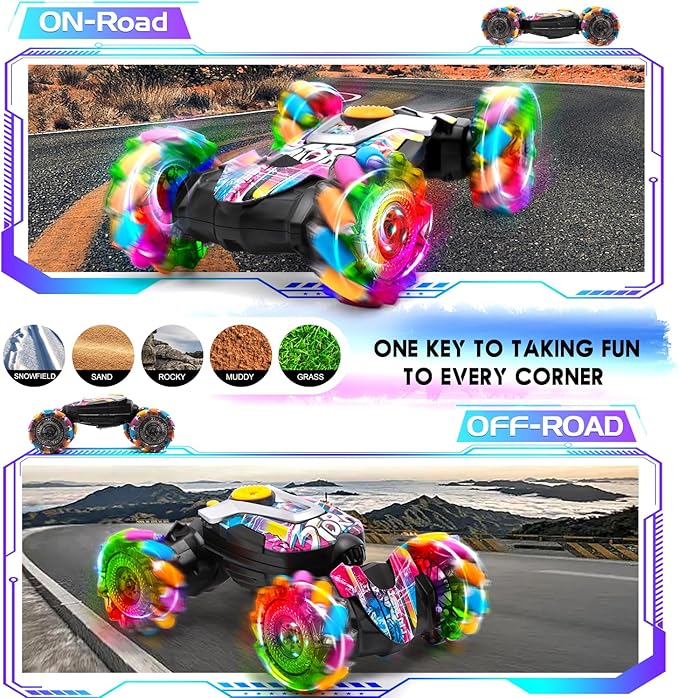 RC Car Gesture Sensing Remote Control Stunt Car with Light and Music, 4WD,Drifting,360° Rotation,for Kids 6-12 Years(Graffiti)