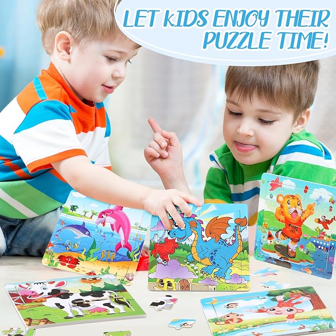 25 Pack Kids Toddler Puzzles Ages 2-4 Wooden Kids Puzzles for Toddlers 16/20 Pieces Wooden Jigsaw Puzzles for Kids 2 3 4 5 Year Old Preschool Puzzles Toy Gift
