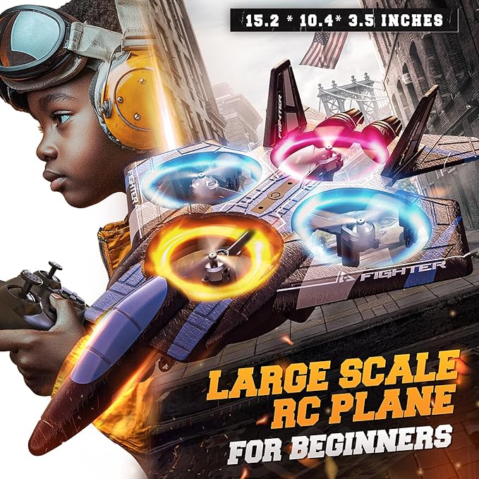 BEZGAR Brushless Drones for Kids | 2.4GHZ RC Plane with Camera, 6-axis Gyro Remote Control Airplane, 360° Flip Fighter Jet Toy, Toys for ages 8-13 with Colorful LED Navigation Lights Blue