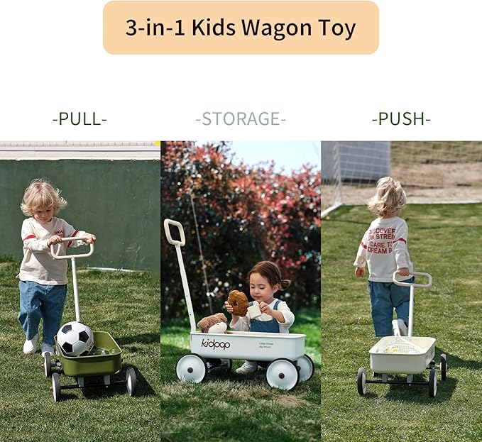 PULA-Wild 2-in-1 Kids' Pull-Along Wagon Toddlers Push Walker for 2.5-8 Adjustable Handlebar, Birthday Gifts Max Weight 33 lbs (Green)