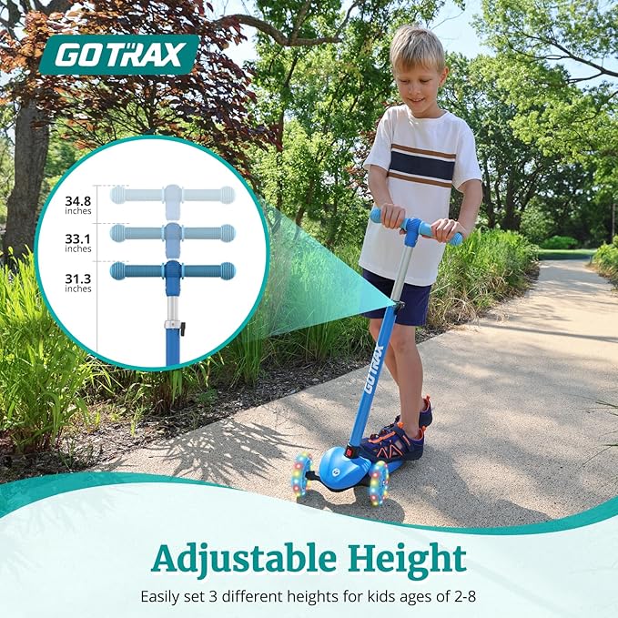 Gotrax KS1 Kids Kick Scooter, LED Lighted Wheels and 3 Adjustable Height Handlebars, Lean-to-Steer & Widen Anti-Slip Deck, 3 Wheel Scooter for Boys & Girls Ages 2-8 and up to 100 Lbs